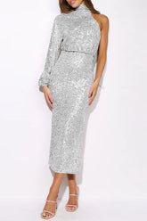 Elegantes, formelles Abendkleid mit einfarbigen Pailletten, Schlitz und Neckholder (6 Farben)